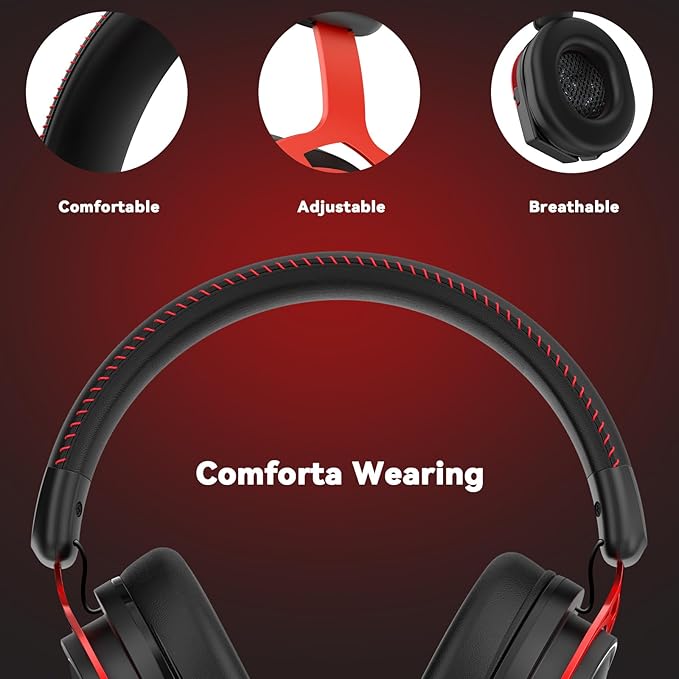 A88 Gaming Headset with Mic for Ps5, Pc, Xbox One Series X/s, Ps4, Switch, Stereo Wired Noise Cancelling Headphones with Microphone for Computer, Laptop, Mac, Nintendo, Games (Red)