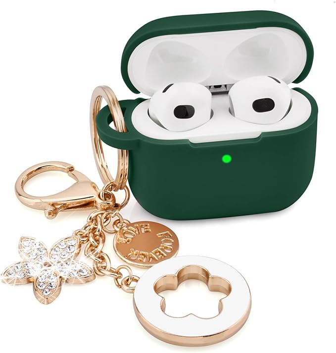 VISOOM Case for Airpods 3 Pink Airpods 3rd Cases 2021 Silicone for iPod 3 Earbuds Case Cover Women Wireless Charging Case with Accessories Girl Bling Keychain for Apple Ear Buds 3rd Generation
