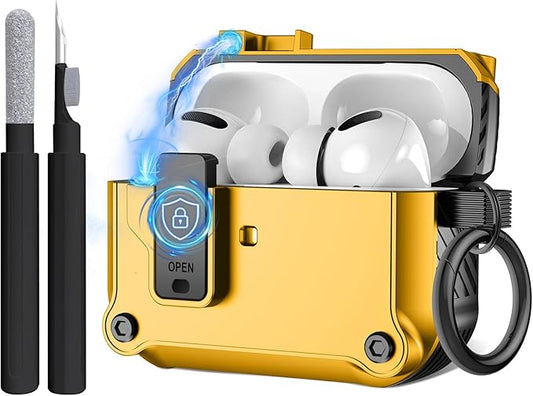 Maxjoy for Airpods Pro 3 Generation Case(2025), Secure Lock Clip Full Body Shockproof Hard Shell Protective Apple for Airpods Pro 3 Case Cover with Keychain Cleaner Kit for Men Women,Yellow