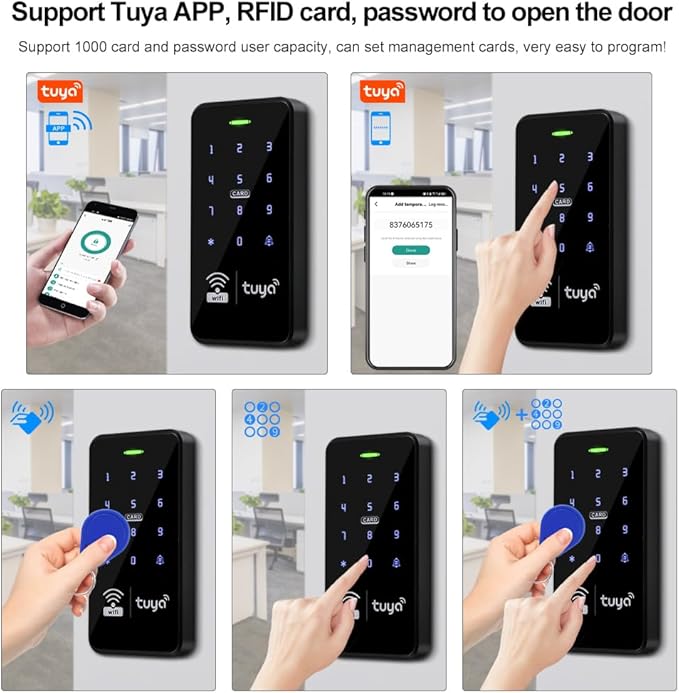 WiFi Access Control Keyboard, Tuya App, Dual Frequency 125 kHz/13.56 MHz, Backlit, WG26/34