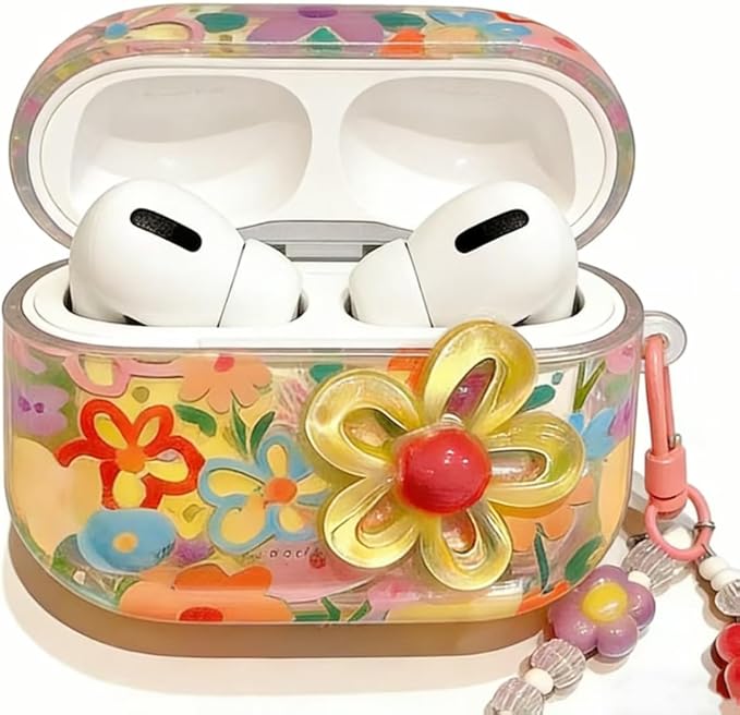 Compatible with Airpods 4 Case 2025 with Lock Clear Cases,Soft TPU Cover for Airpods 4 Case for Air pod 4 Cover with Keychain for Airpods 4 Gen for Women Girls(3D Colorful Flower)