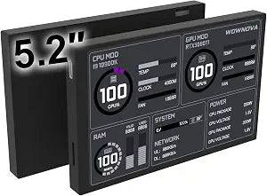 WOWNOVA 5.2" Customizabe LCD Screen Inside PC Case Screen for Computer Setup - Customizable PC Temperature Display Panel, GPU CPU FPS RAM HDD Computer Temp Monitor (Black)