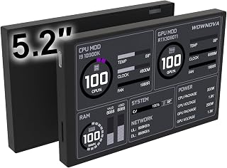 WOWNOVA 5.2" Customizabe LCD Screen Inside PC Case Screen for Computer Setup - Customizable PC Temperature Display Panel, GPU CPU FPS RAM HDD Computer Temp Monitor (Black) - Image 1