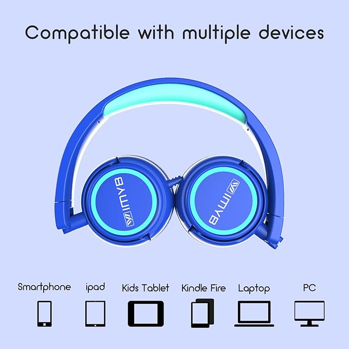 Kids Headphones, V1 Wired Stereo Foldable Tangle-Free 3.5mm Adjustable On-Ear Headphones for Kids for School/Toddlers/Childrens/Teens/Boys/Girls/Ipad/Tablet/Kindle/Phones/Travel/Plane (Blue)