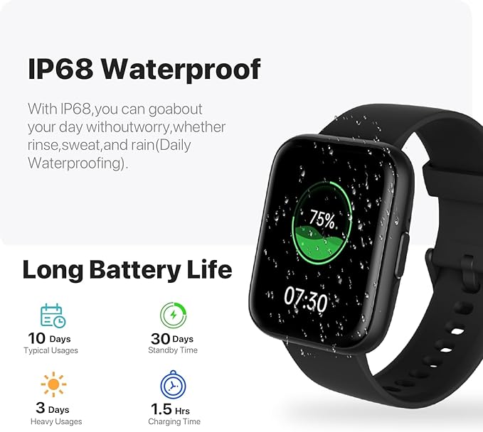 Smart Watches for Men Women - 1.83" HD 2025 Fitness Tracker with 100 Sports Modes, Heart Rate/Sleep Monitor, Bluetooth Call & Music Control IP68 Waterproof for iPhone/Android