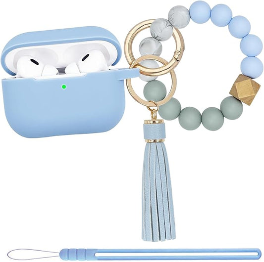 Compatible with Airpods Pro 2nd Generation Case Cover 2022, Soft Silicone Protective Cover with Bracelet Keychain for Apple Airpods Pro 2 Case for Women (Sky Blue)