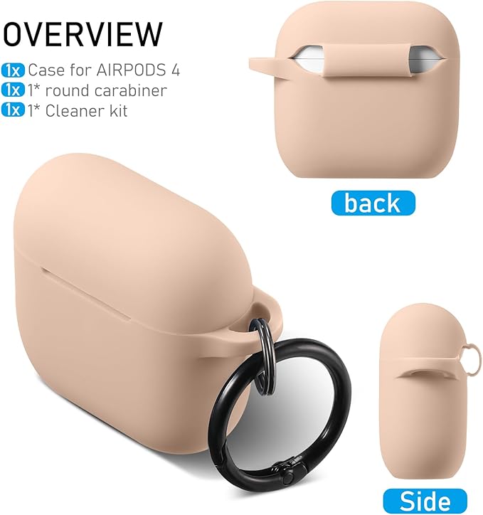 Maxjoy for Apple Airpods 4th Generation Case Cover(2024), Silicone Case with Cleaner Kit & Keychain Compatible Compatible with Airpods 4 case for Women,Men(Beige)