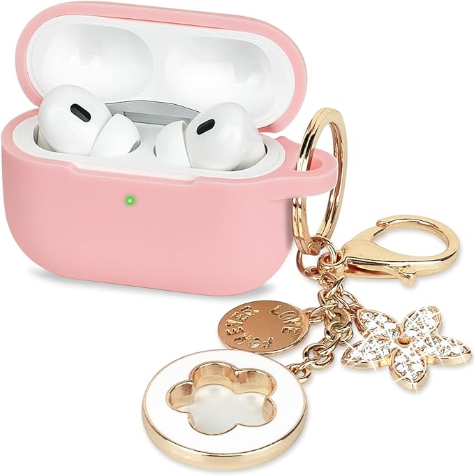 Case for Airpods Pro 2 Case with Cute Bling Keychain, Silicone Protective Case Cover for Airpods Pro 2nd Generation Case Earbuds Cases Women Girls