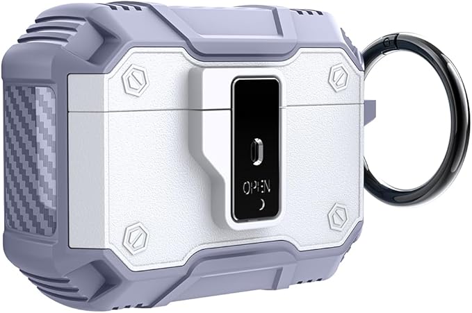 for AirPods Pro 3 Case, Secure Lock Magnetic Lid Cover with Keychain, Military Grade Shockproof Protective Case for Airpods Pro 3rd, Wireless Charging & Front LED Visible,White Blue
