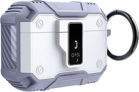 for AirPods Pro 3 Case, Secure Lock Magnetic Lid Cover with Keychain, Military Grade Shockproof Protective Case for Airpods Pro 3rd, Wireless Charging & Front LED Visible,White Blue