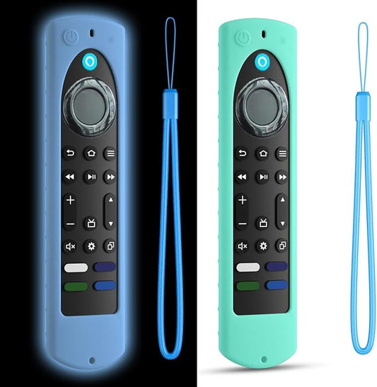 6.4 Inch Silicone Cover Compatible with Fire TV Stick 4K Max 2nd gen 2023 Remote Control,Silicone Case for Toshiba/Insignia Smart TV Remote,Anti-Slip Sleeve Cover with Lanyard (Glowblue+Mint)