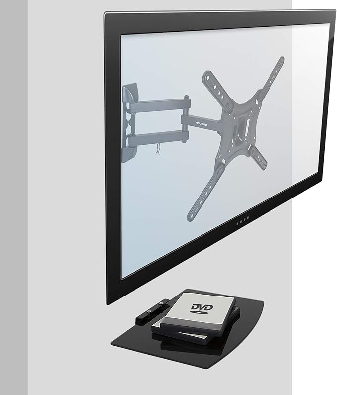 Mount-It! TV Mount with Shelf | Full Motion TV Wall Mount with Floating Entertainment Shelf for Cable Box, DVR | Single Stud Installation | Fits Televisions Up to 55 Inches, VESA 75x75mm to 400x400mm