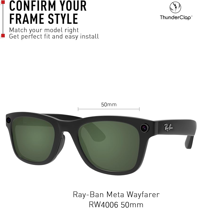 ThunderClap POLARIZED Replacement Lenses Compatible with Ray-Ban Meta Wayfarer RW4006 50mm | RW4008 53mm Smart Glasses