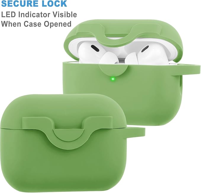 Silicone Protective Case Cover for Airpods Pro 2 with Green Five-Leaf Keychain, Wired & Wireless Charging, Secure Lock for Women & Girls