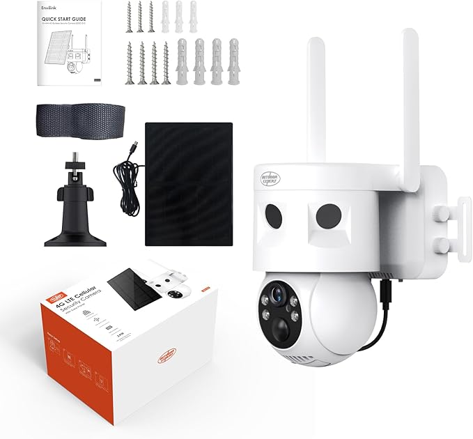 4G LTE Cellular Security Camera 180°Automatic Intrusion Detection and 360°Panoramic View Home and Outdoor Security Camera with Solar Panel, 2K Video Illumination at Night-4G-New