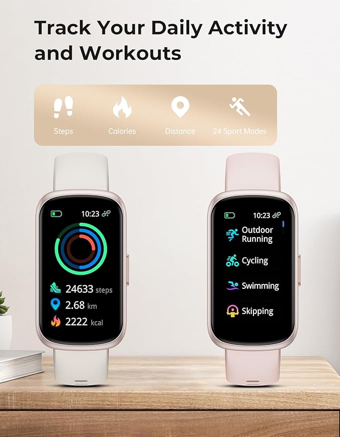 Fitness Tracker with 24/7 Heart Rate Monitor, Sleep Tracker - 3 ATM Waterproof Fitness Watch Calorie Step Counter Smart Watch Includes 3 Sport Bands for Android iOS Women Men, Mystic Rose