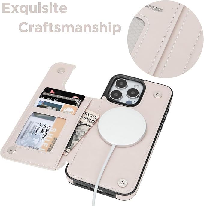 uCOLOR for iPhone 14 Pro Max 6.7" Wallet Case Magsafe with Card Holder Slot【Compatible with MagSafe】 Folio Flip PU Leather Double Magnetic RFID Design (Pastel Check Vibes)