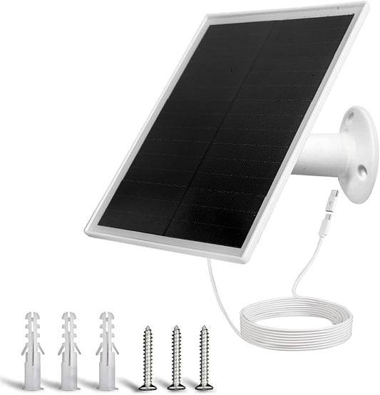 6W Solar Panel Charger, Solar Panel with Micro USB & USB-C Port for DC 5V Outdoor Rechargeable Battery Camera, IP66 Waterproof, 360° Adjustable Security Mount, 1PC