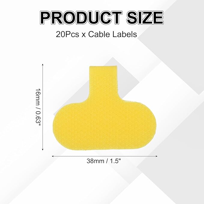uxcell Cable Labels, 20Pcs Waterproof Cable Tag Writable Wire Labels Self-Adhesive Wire Tags Reusable Hook & Loop for Electronics Computer Cord Management Identification, Yellow