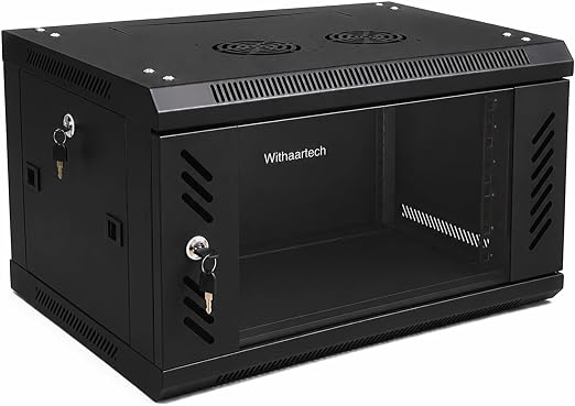6U Wall Mount Server Rack Cabinet, Lockable Glass Door, 17.7" Deep 19" Network Enclosure Case for Homelab, NAS, Switches, Patch Panels & AV Equipment