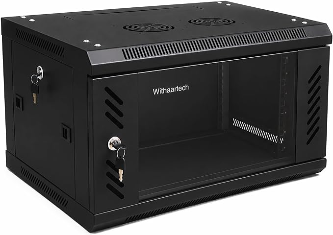 6U Wall Mount Server Rack Cabinet, Lockable Glass Door, 17.7" Deep 19" Network Enclosure Case for Homelab, NAS, Switches, Patch Panels & AV Equipment