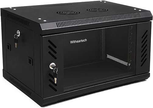 6U Wall Mount Server Rack Cabinet, Lockable Glass Door, 17.7" Deep 19" Network Enclosure Case for Homelab, NAS, Switches, Patch Panels & AV Equipment