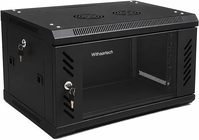 6U Wall Mount Server Rack Cabinet, Lockable Glass Door, 17.7" Deep 19" Network Enclosure Case for Homelab, NAS, Switches, Patch Panels & AV Equipment