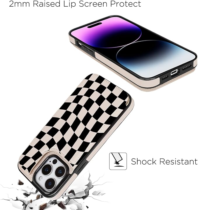 uCOLOR Compatible with iPhone 14 Pro Max Wallet Case with Card Holder Slot Folio Flip PU Leather Kickstand Double Magnetic Clasp and RFID Blocking Design Cover 6.7" (Dune Mirage Checkered)