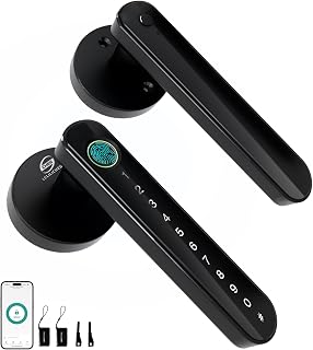 Smart Electronic Fingerprint Door Lock, Keyless Entry with Handle, Codes, APP, IC Cards, Fingerprints, Keys, for Home Bedroom Apartment (Black)