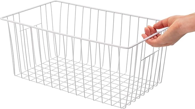 16Lx12W inch Wider Freezer Storage Organizer Baskets Container, Deep Metal Wire Chest Upright Refrigerator Divider Bins with Built-in Handles for Cabinet, Pantry, Closet, Kitchen(4)