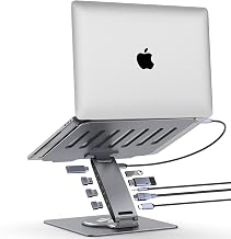 Adjustable Laptop Stand for Desk with Docking Station 9-in-1, Aluminum Laptop Riser with USB Hub, 360° Swivel, Dual Display 4K60Hz HDMI, 3 USB3.0, 100W PD Charging, for MacBook Pro Air/Dell/HP 7-15.6" - Image 1