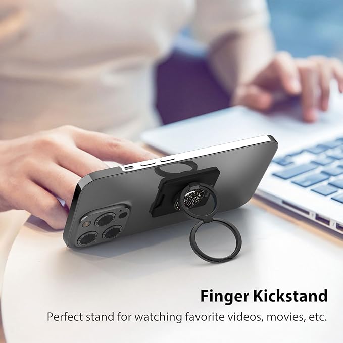 Phone Grip, Phone Ring Holder Finger Kickstand Wireless Charging Friendly, Foldable & Adjustable Double Metal Cell Phone Rings Gripper Stand for iPhone Samsung &Other Phones - Sparkle Black