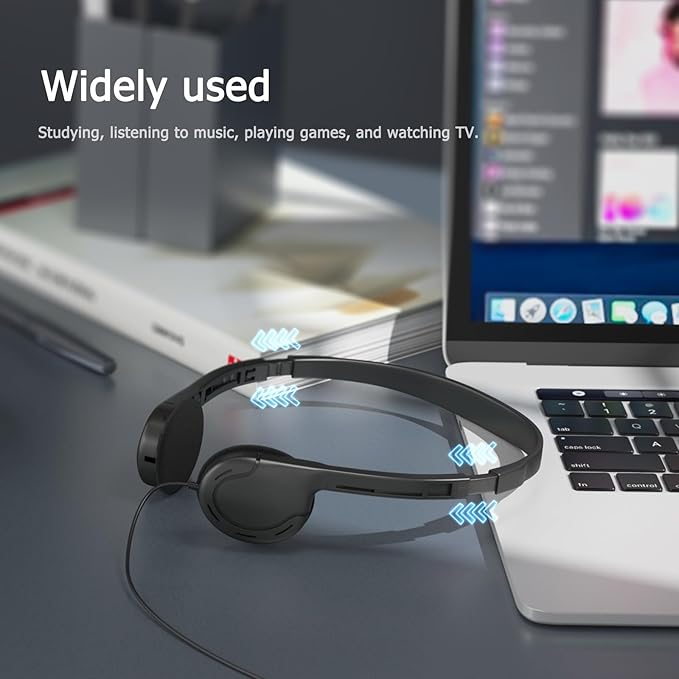 3-Pack Classroom Headphones Individually Wired - School Headphones with 3.5mm Jack, Bulk Kids Headsets for School/Library/Testing Room, Each in Protective PP Bags （No Mic