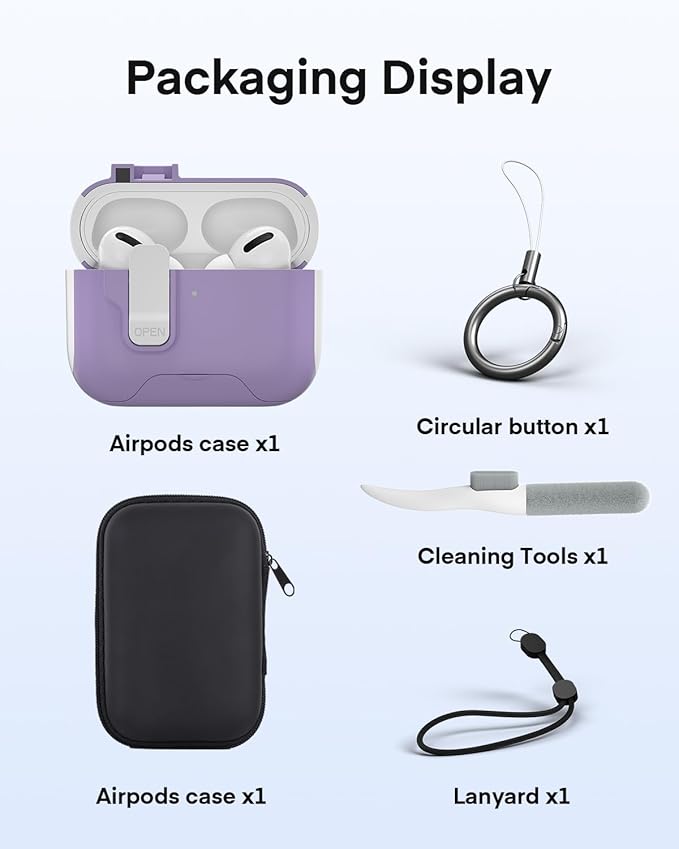 Maxjoy for AirPods Pro 3 Protective Case with Cleaning Kit, Military Hard Case with Lock Shock-Absorbing, White Purple