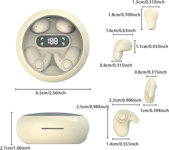 Two Pairs Mini Invisible Bluetooth Earbuds,Comfortable Wireless Sleep Headphones,with Mic,IPX5 Waterproof Earphones,Stereo Sound Quality Earphones,for Side Sleepers Sports (Khaki)