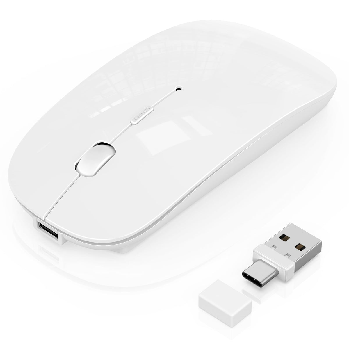 Gizdot-S1 Mouse for iPad/MacBook Air/Pro & Laptop, Bluetooth Wireless Rechargeable Mouse with Type-C, Slim Mouse Jiggler for iMac, 4 Connection Modes, Silent Click, 1600 DPI Compatible Mac OS/Windows