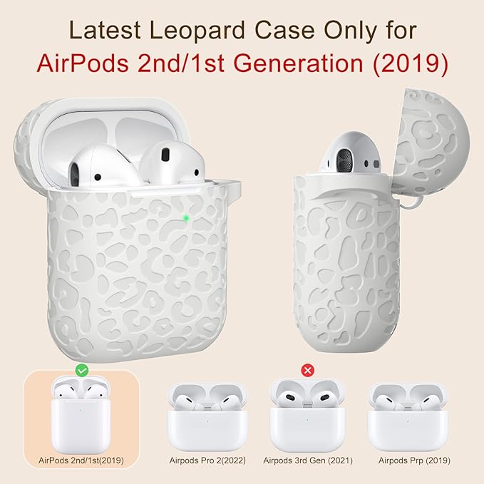 Leropard Engraved for AirPods Case Cover, Cute Soft Silicone Protector with Keychain Compatible with Airpods 2nd/1st Generation,Front LED Visible,Starlight