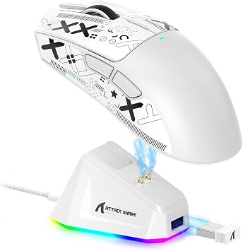 ATTACK SHARK X11 Wireless Gaming Mouse, PAW3311 Sensor, Lightweight, RGB Charging Dock, 22,000 DPI, Tri-Mode Connectivity, 5 Programmable Buttons, Grip Tape Included - White