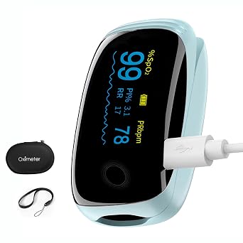 Rechargeable Pulse Oximeter Fingertip Oxygen Monitor Fingertip with SpO2 Pulse Rate and Fast Oximeter SpO2 Readings Outdoor Sports Home (Blue)