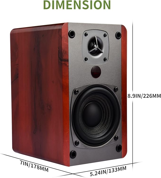 SINGING WOOD BT27 Active Bluetooth Bookshelf Speakers - 60W Powered Studio Monitors, Home Theater Computer Speakers with RCA, Treble/Bass Control, DSP & DRC | HiFi Sound, Wood Grain Finish (Walnut)