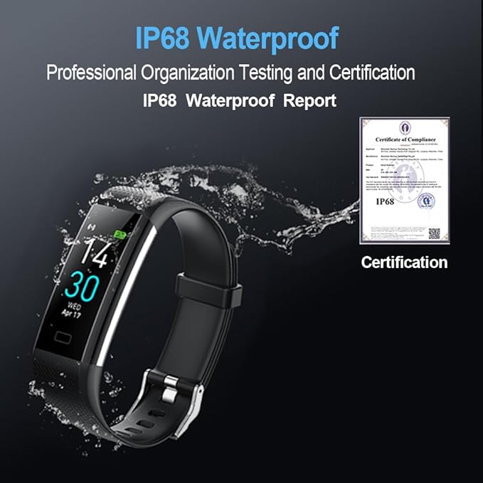 Fitness Tracker with Blood Pressure Heart Rate Oxygen Monitor, Activity Sleep & Temperature Smart Watch IP68 Waterproof Pedometer Step Counter for Kids Man Women S5