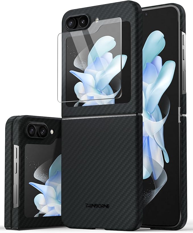 Thinborne Super Thin for Samsung Galaxy Z Flip 5 Case, [600D Aramid Fiber] [Ultra Slim Minimalist Style with Carbon Fiber Textures]