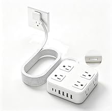 Power Strip with Surge Protector, 3 Side, 8 AC 6 USB Ports Flat Plug Switch - Image 1