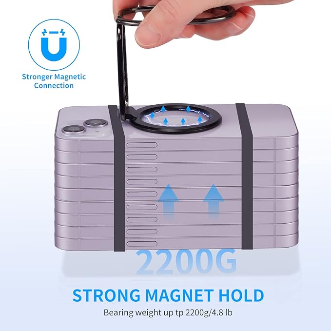 Magnetic Phone Ring Holder for MagSafe Removable Finger Ring Grip Kickstand Cellphone Stand Mag Safe Accessories for iPhone16/15/14/13/12 Series Black