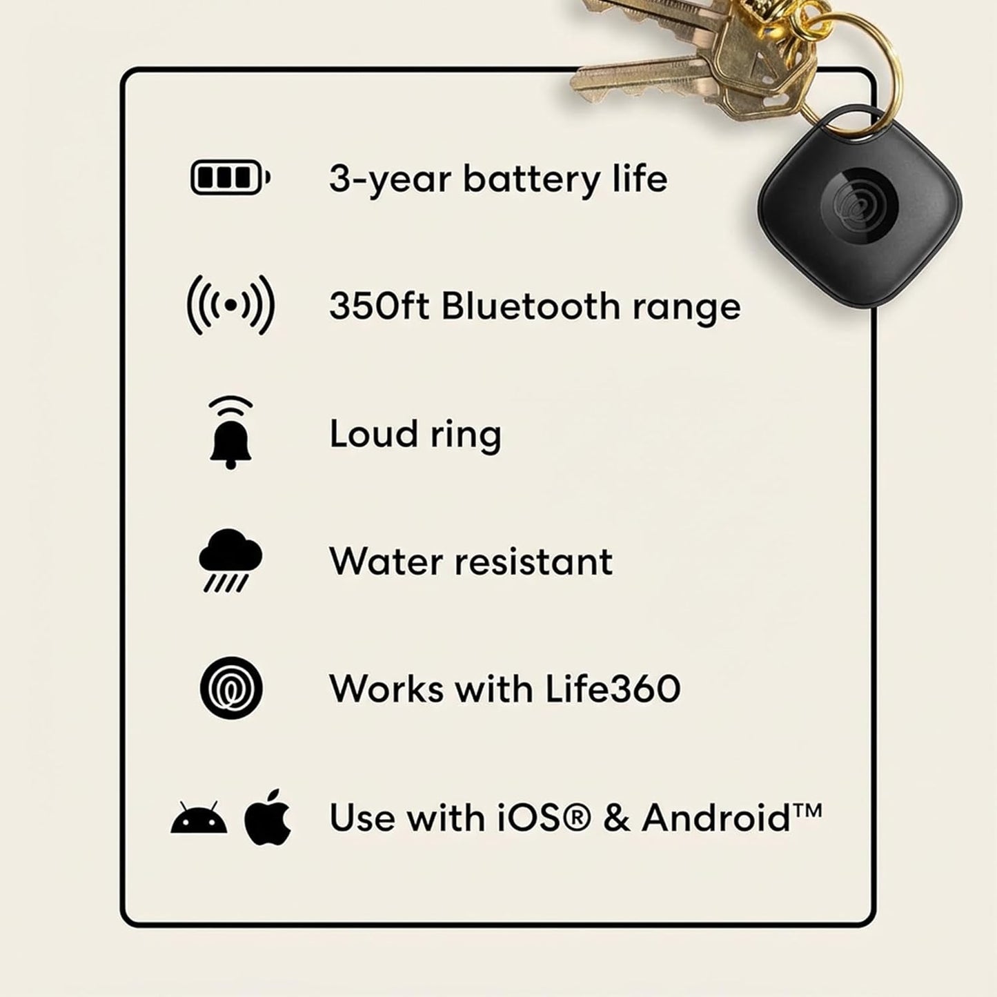 Bluetooth Tracker and Item Locator for Keys Bags and More Compatible with iOS and Android 1-Pack Black