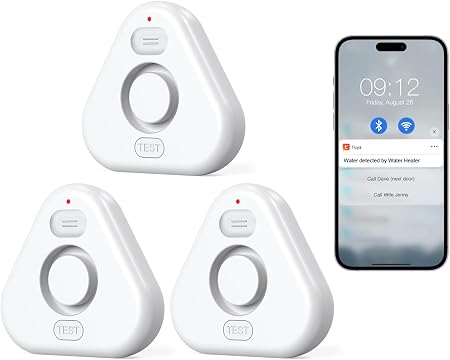 Water Alarm Leak Detector,Water Leak Detectors for Home with App Alerts,Water Sensor Alarm Leak Detector with 120db Adjustable,500ft Transmission for Basement,Bathroom,No Hub Required (Support 2.4G)