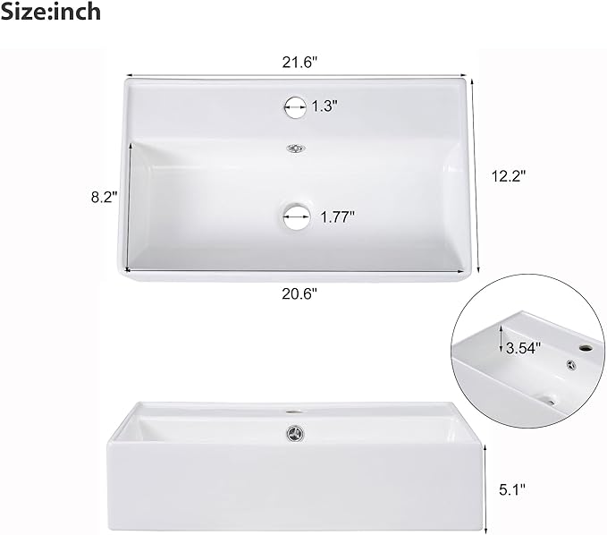 Favfurish 21.6" Bathroom Vanity with Rectangle Ceramic Vessel Sink Combo,Freestanding Right Side Storage Cabinet W/Soft-Close Doors,Assembled Quickly,for Small Spaces,White