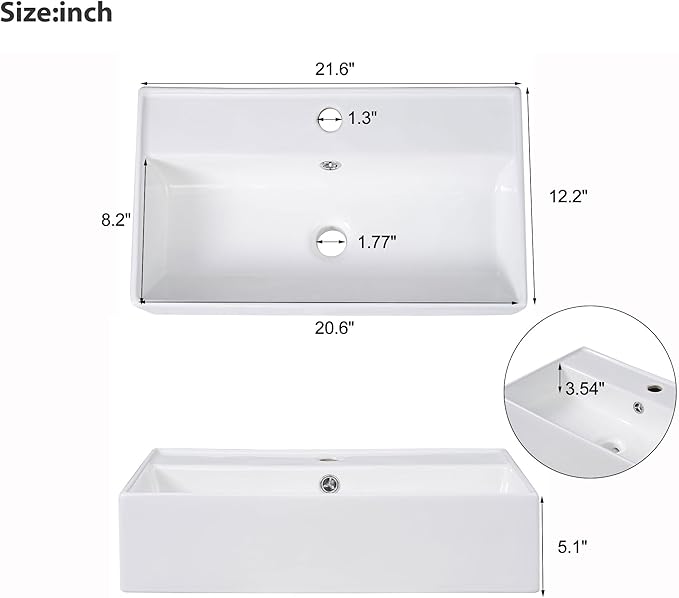 Favfurish 21.6" Bathroom Vanity with Rectangle Ceramic Vessel Sink Combo,Freestanding Left Side Storage Cabinet W/Soft-Close Doors,Assembled Quickly,for Small Spaces,White