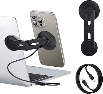 Laptop Phone Holder, Magnetic Phone Stand 15W Fast Wireless Charger for MagSafe for iPhone 18/17/16/15/14/13/12 & All Phones for Tesla (Black)