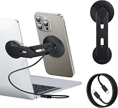 Laptop Phone Holder, Magnetic Phone Stand 15W Fast Wireless Charger for MagSafe for iPhone 18/17/16/15/14/13/12 & All Phones for Tesla (Black) - Image 1